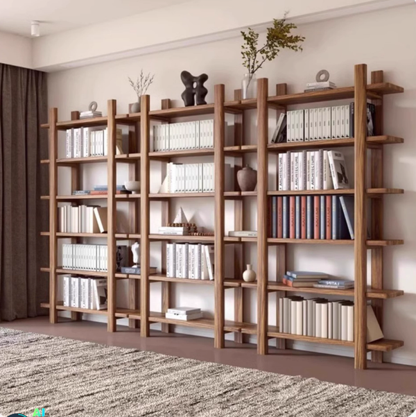 Modern Wooden Bookshelf, Open Shelving Unit, Multi-Tier Storage Rack, Handcrafted Wooden Bookshelf, Rustic Style Bookshel