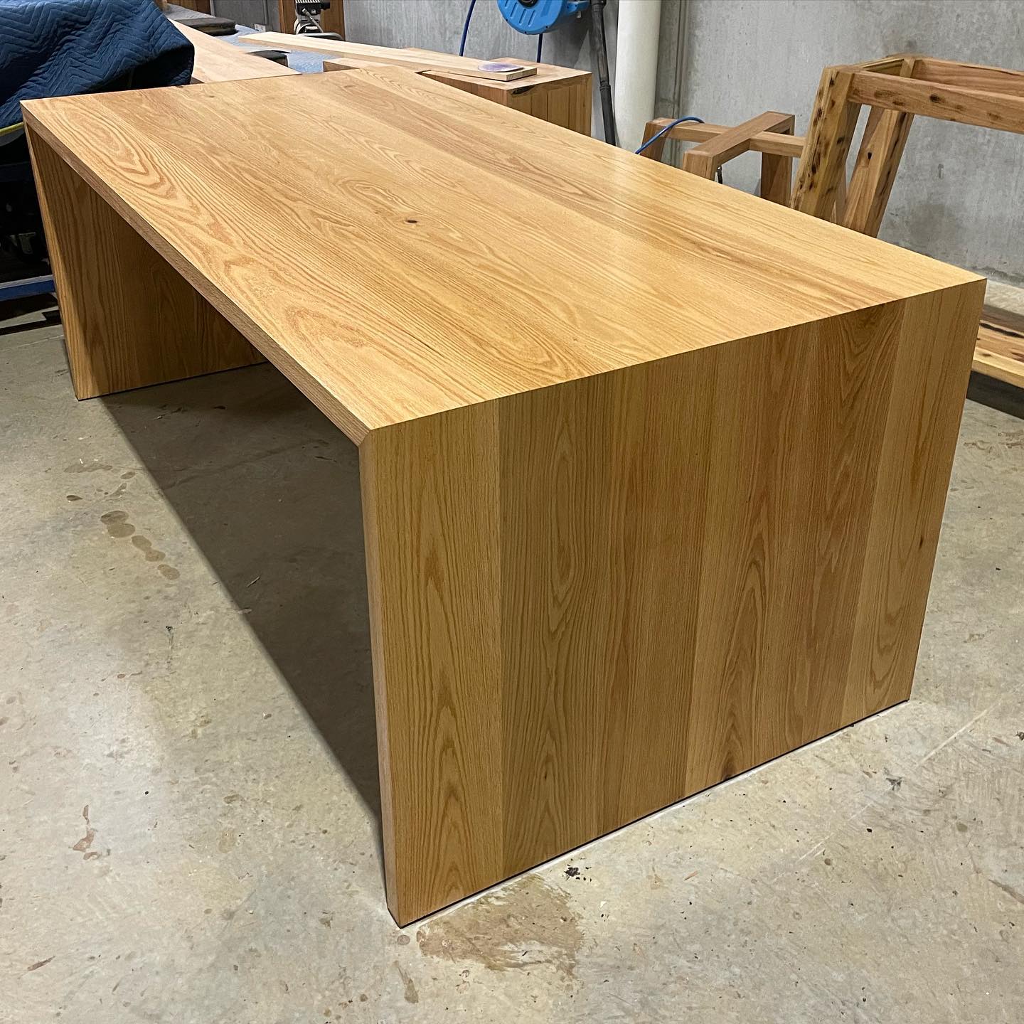 Modern Waterfall Desk, Handmade Straight Edge Desk, White Oak