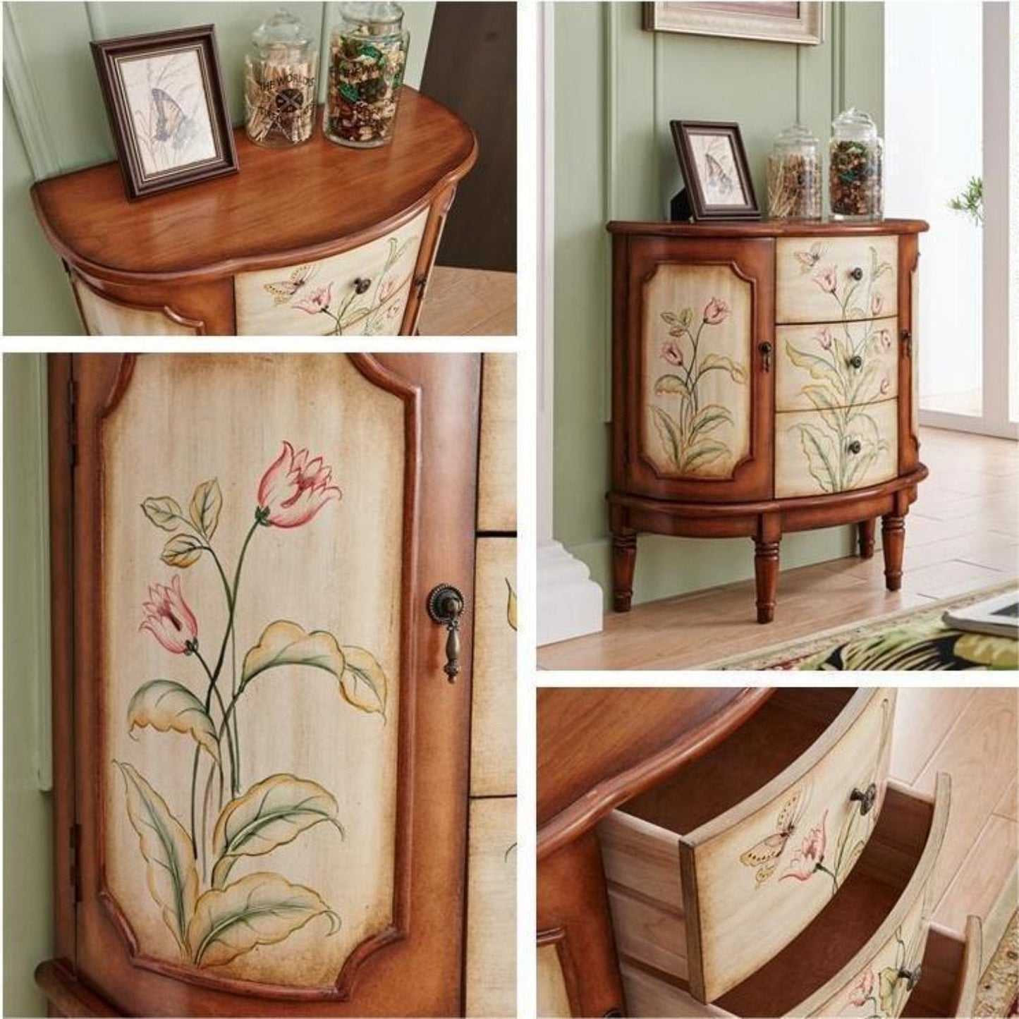 Solid Wood Hand-Painted Semicircular Carved Corridor Cabinet