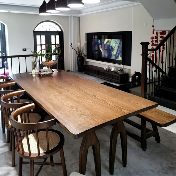 Solid Wood Dining & Work Table – 1.8″ Thick Hardwood Top with Sculptural Arch Legs, 5 Natural Finishes