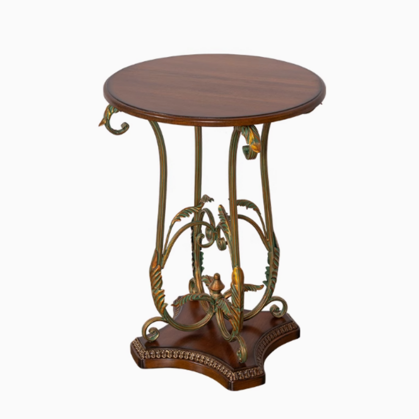 Metal Floral Vine Side Table | Vintage Solid Wood and Iron Side Table