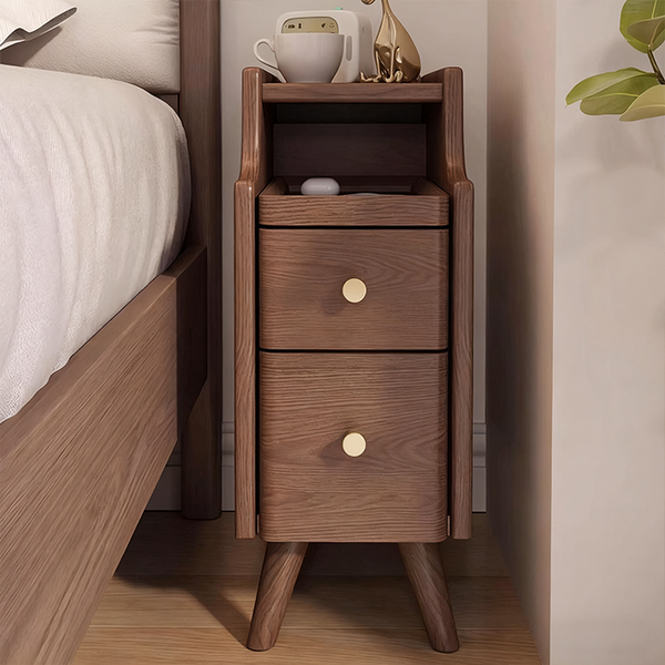 Solid Wood Nightstand, Double-Tier Storage Cabinet, Drawer Bedside Cabinet, Compact Storage Unit, Bedroom Storage Cabinet