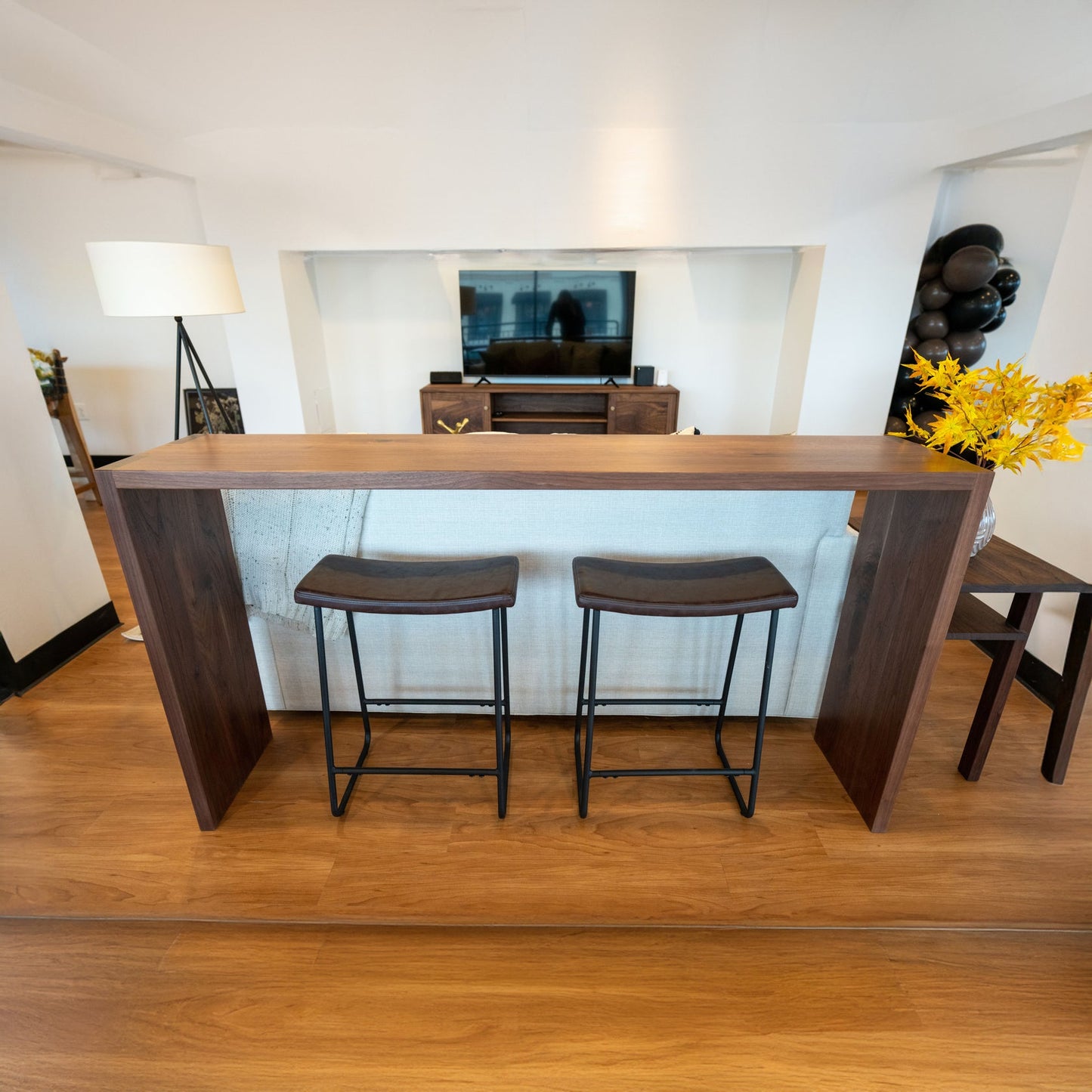 Modern Waterfall Console Table, Modern Wood Entry Table, TV Console, Black Walnut