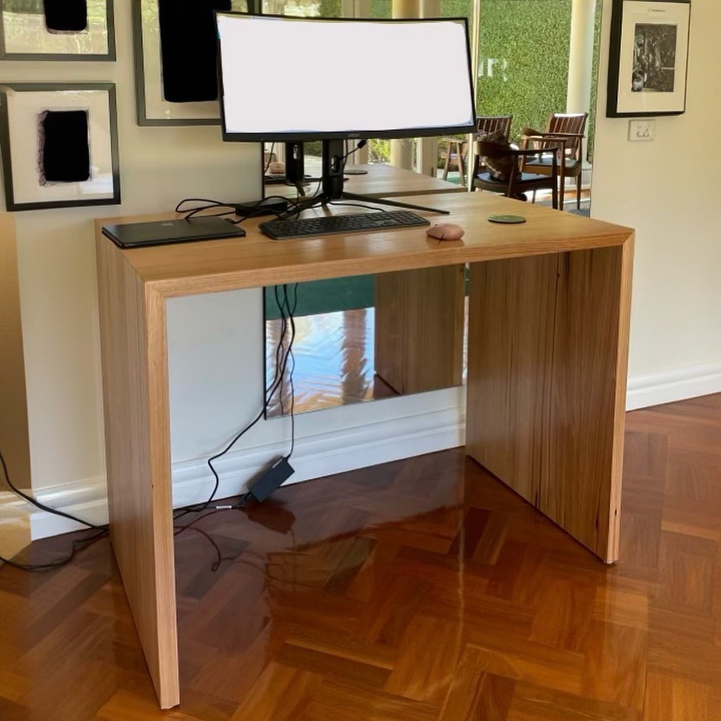 Modern Waterfall Desk, Handmade Straight Edge Desk, White Oak