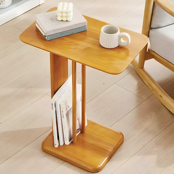 Handcrafted Solid Wood C-Shaped Side Table – Space-Saving Accent Table for Sofa, Bed, or Office