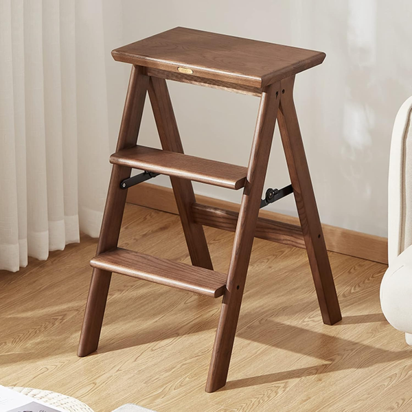 Thickened Solid Wood Step Stool, Shoe Bench, Folding Three-Step Ladder, Multi-Functional Step Ladder, Storage Rack