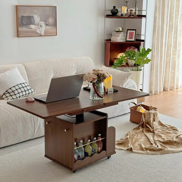 Lift-Top Coffee Table with Storage | Expandable Multifunctional Wooden Table for Living Room