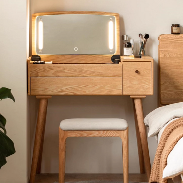 Solid Wood Dressing Table, Flip-Top Vanity, Vanity Table With Mirror, Compact Dressing Table, Multifunctional Dressing Table, Dressing Table With Drawers