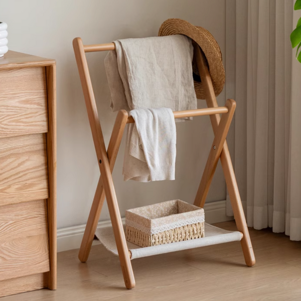 Solid Wood Clothes Rack, Foldable Clothes Rack, Wooden Towel Rack, Clothing Storage Rack, Portable Drying Rack