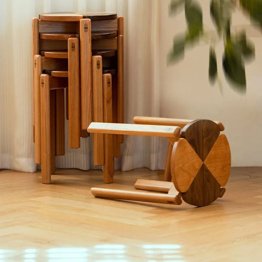 Cherry Wood And Black Walnut Wood Stackable Stool Four-Leaf Clover Dining Chair Side Table