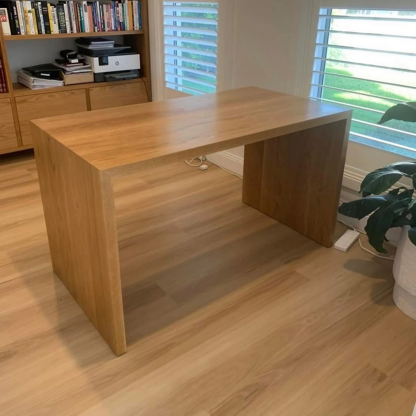 Modern Waterfall Desk, Handmade Straight Edge Desk, White Oak