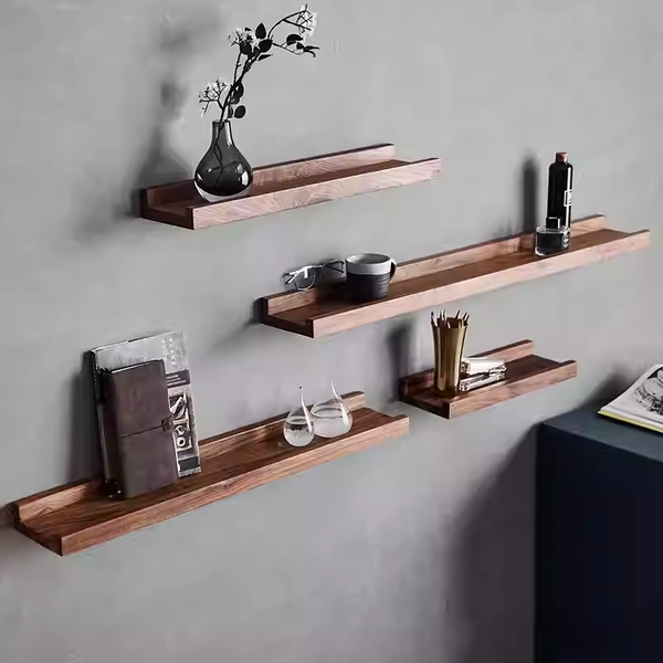 Solid Wood Wall Shelf, Floating Bookshelf, Wall Storage Rack, Minimalist Decorative Shelf, Kitchen Spice Rack