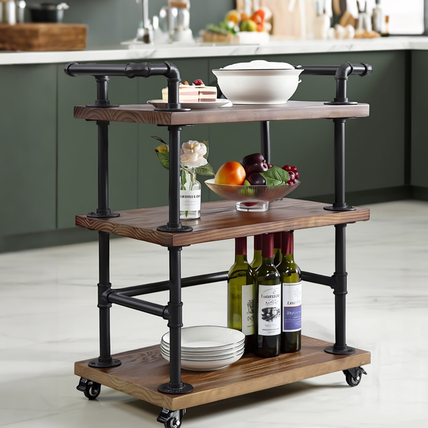 3 Tier Industrial Pipe Bar Carts, Serving Carts, Heavy Duty Steampunk Carts, Wine cart