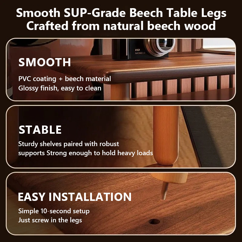 Solid Wood Monitor Stand with Beech Wood Legs, Dark Walnut