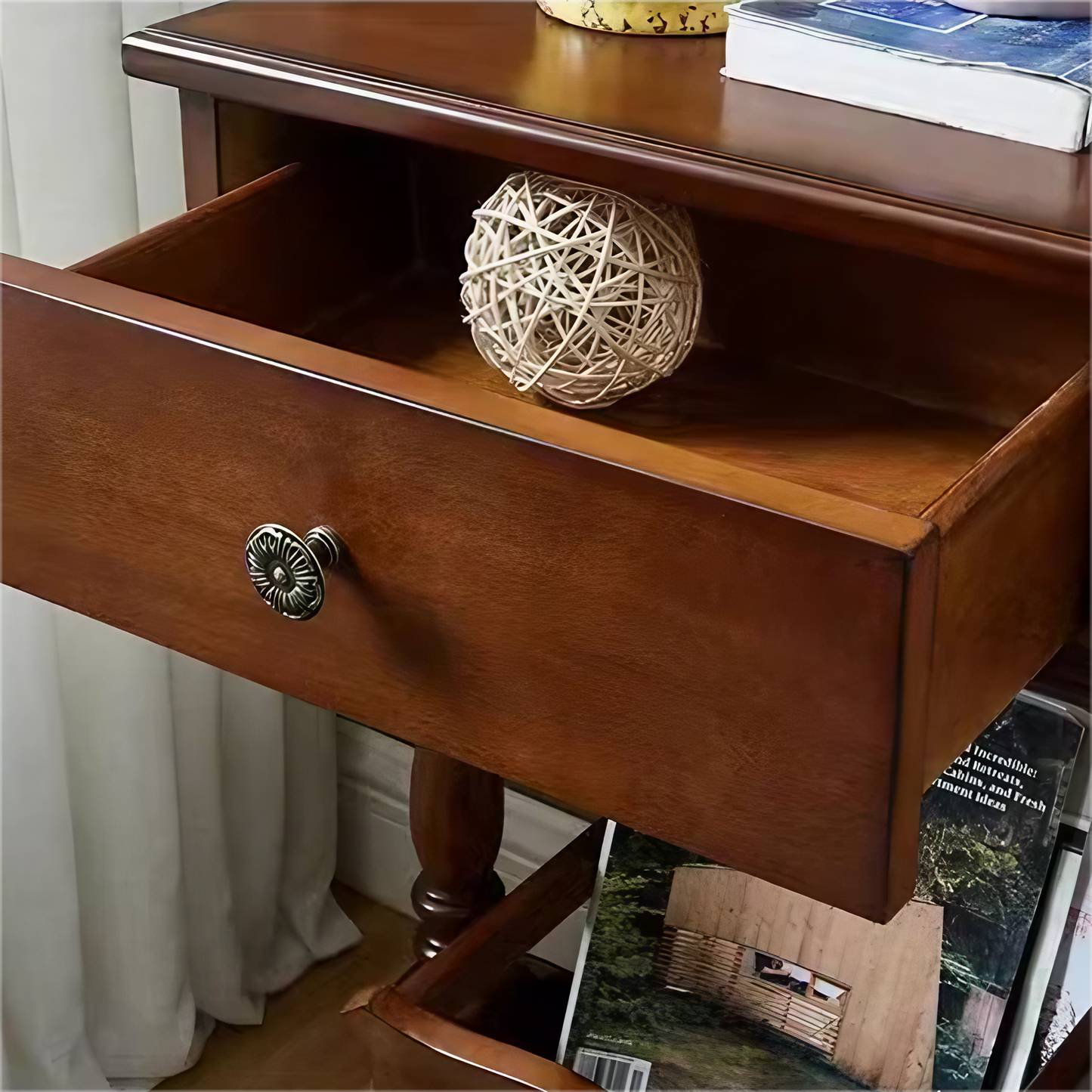 Vintage Wooden Newspaper Rack, Magazine Storage Table, Floor Bookshelf