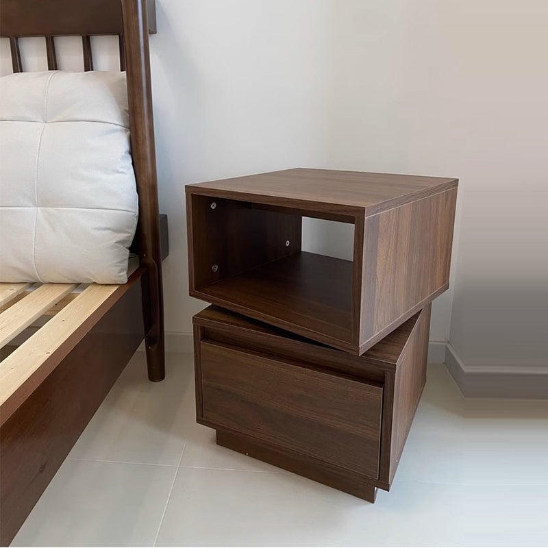 Bedroom Solid Wood Side Table Rotating Bedside Table Walnut