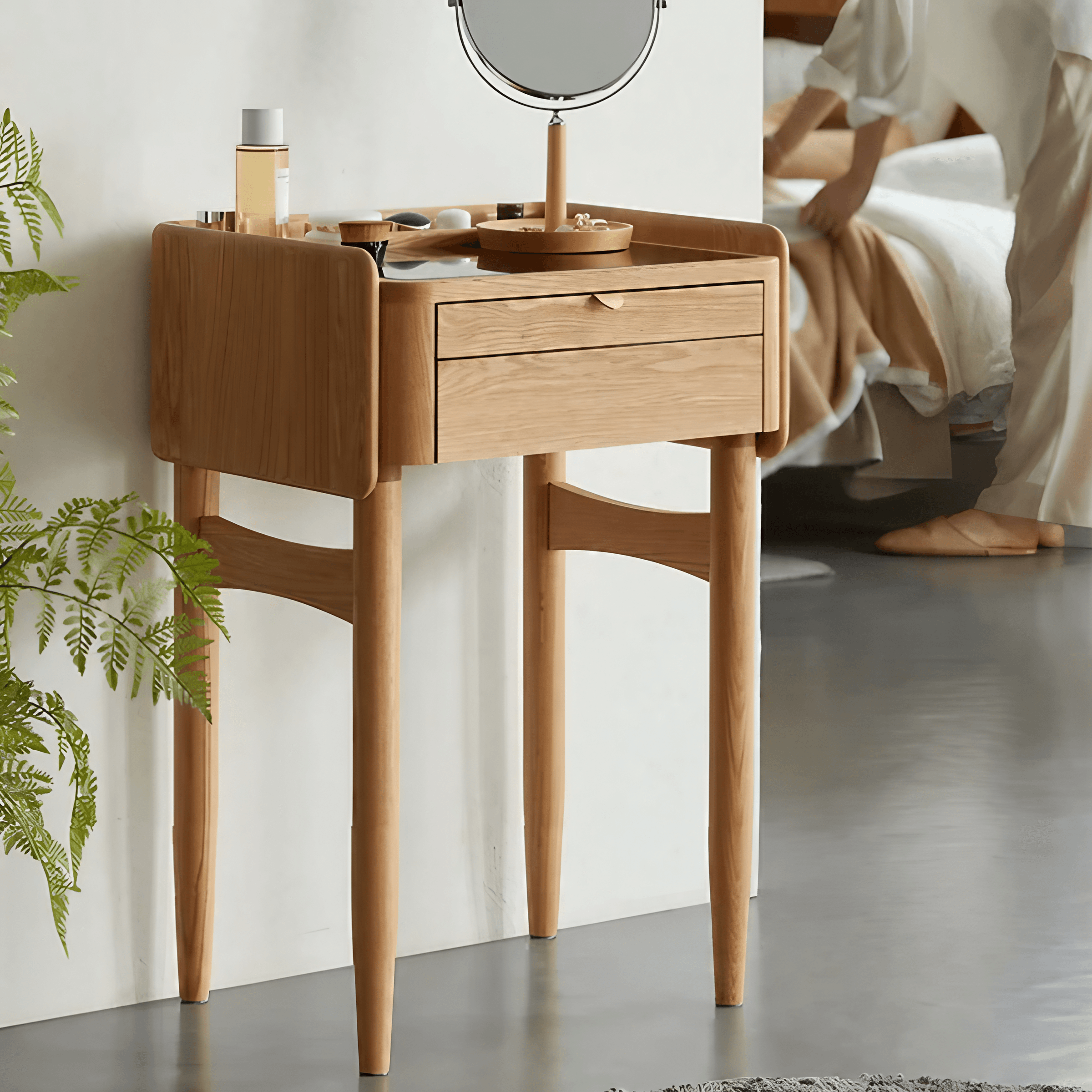 Oak Solid Wood Dressing Table Two-Drawers Makeup Vanity – Woodartdeal