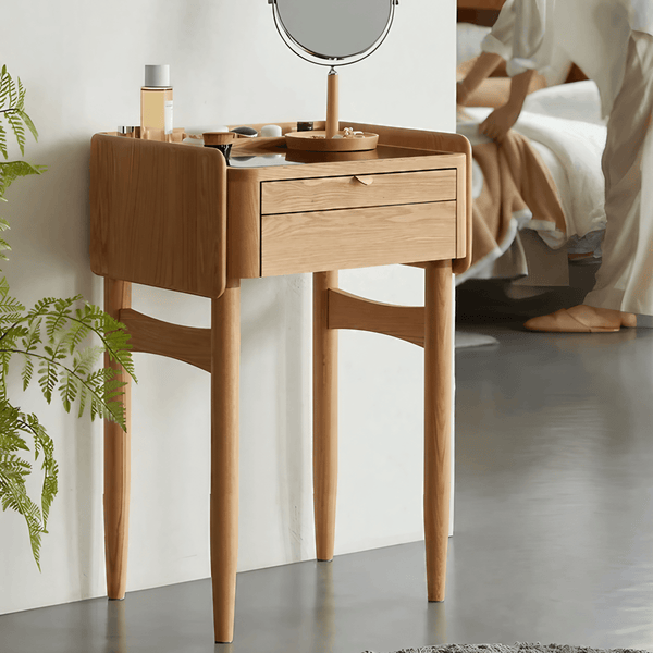 Oak Solid Wood Dressing Table Two-Drawers Makeup Vanity