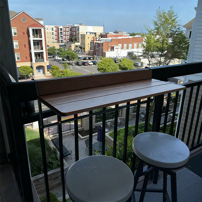 Dark Walnut Wood Outdoor Balcony Railing Table, Hanging Small Bar Pati ...