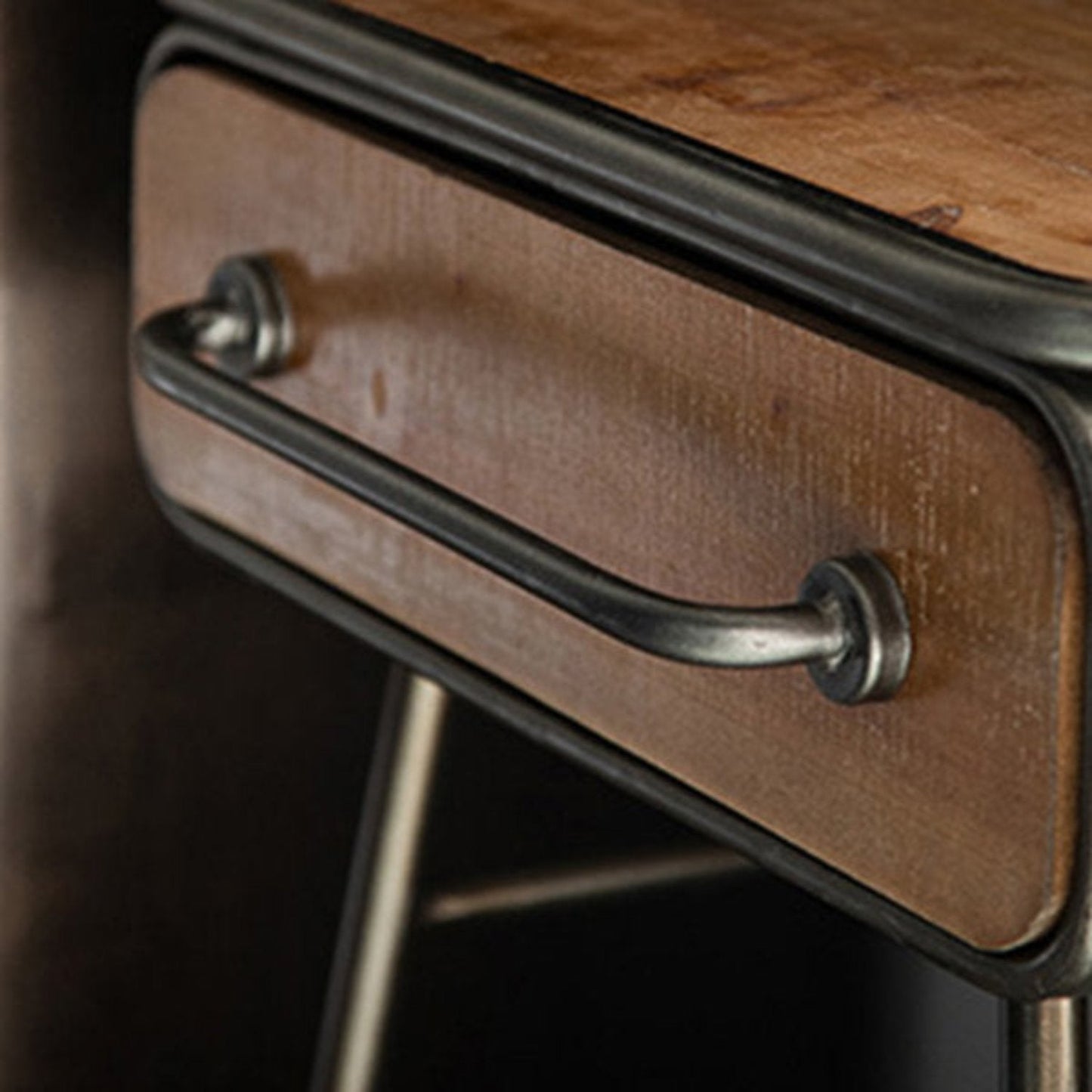 Retro Side Table with Drawer & Shelf Wooden top Metal Legs