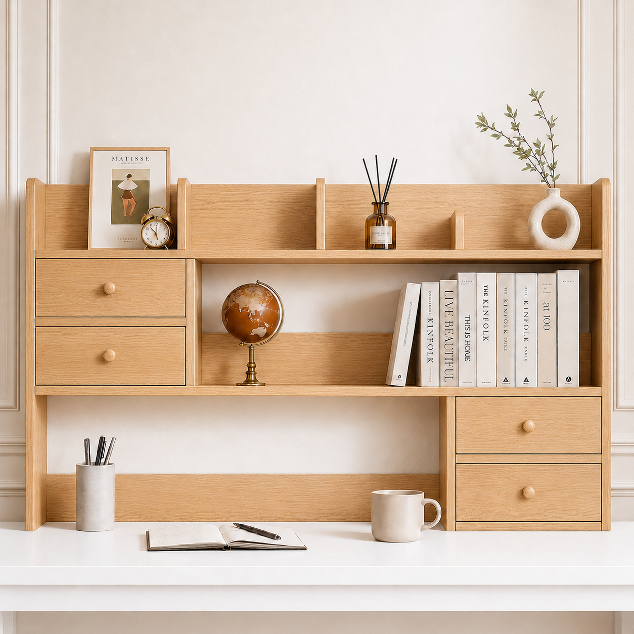 Desk Made With Storage Racks Solid Wood Desk Bookcase, Desktop Storage Rack, Desk Organizer, Multi ...