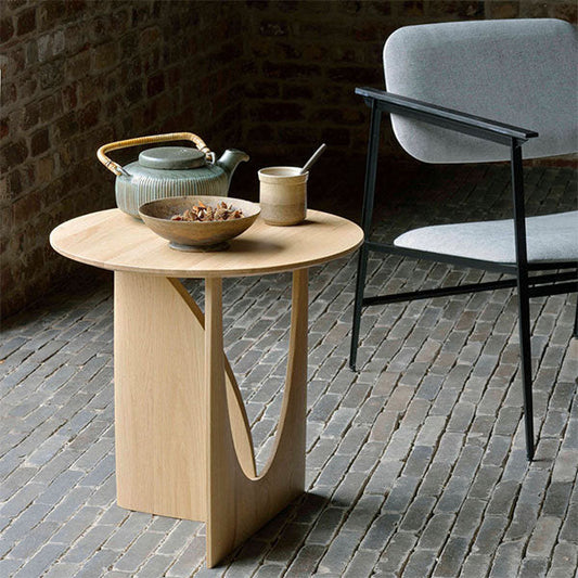 Round Wood Side Table,Designer Corner Table - Walnut/Wood Color/Black