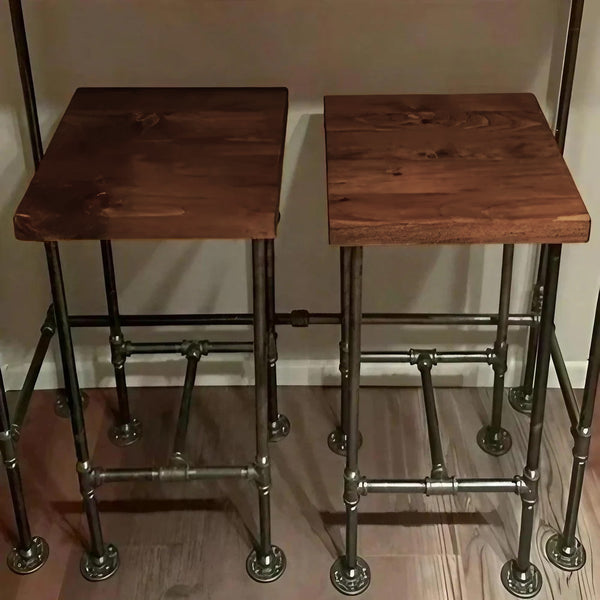 H24" /28" | Industrial Pipe Bar Stools, Real Wood Heavy Duty Bar Stools
