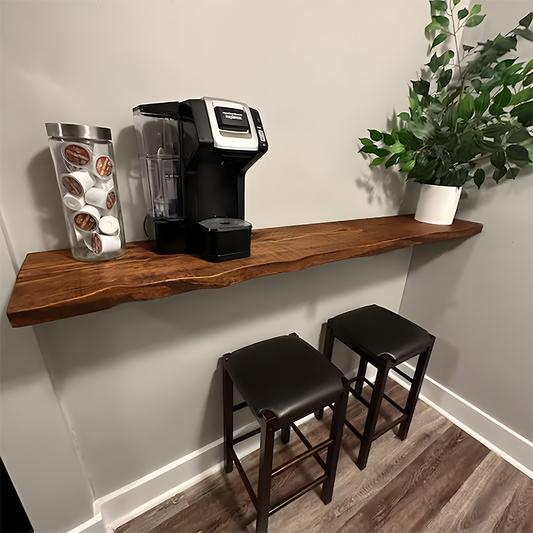Live Edge Foldable Floating Table, Fold Down Work Table, Space-saving Table, Natural-edge Wall-mounted Table, Customized Desk, Solid Wood Dining Table with Brackets