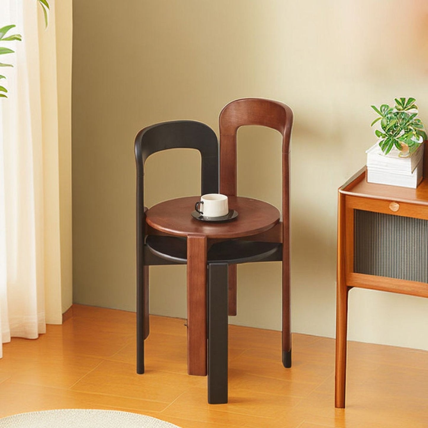 Set of 2 stackable wooden dining chairs