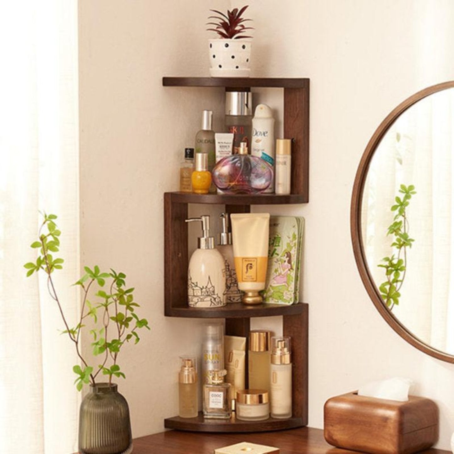 Wooden Corner Storage Shelf