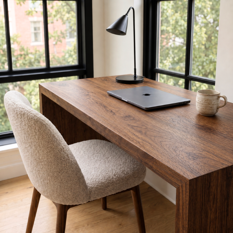 Modern Waterfall Desk, Handmade Straight Edge Desk, Black Walnut