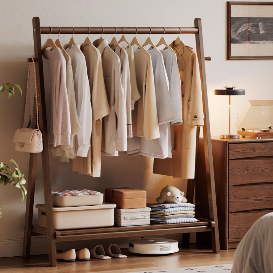 Heavy-Duty Clothes Rack, Solid Wood Coat Rack, Bedroom Storage Rack, M ...