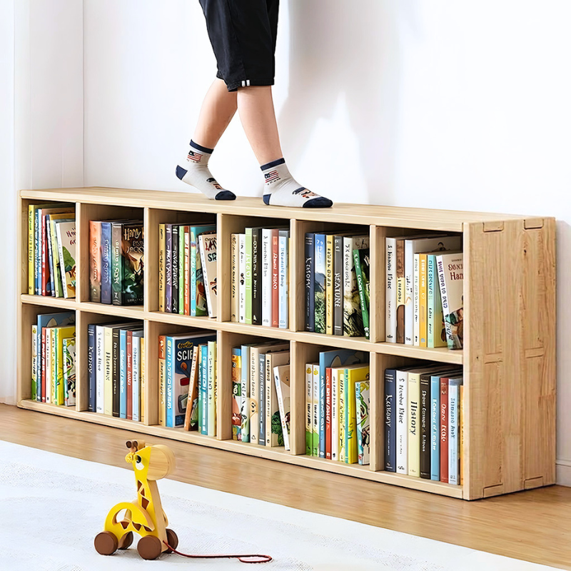 Solid Wood Mortise And Tenon Bookshelf Multi Compartment Storage Rack ...