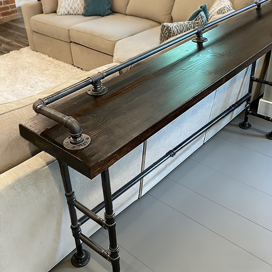(Solo) 2" Thick Industrial Pipe Bar Table- Rustic Livingroom Table Solid Wood Buffet /Console