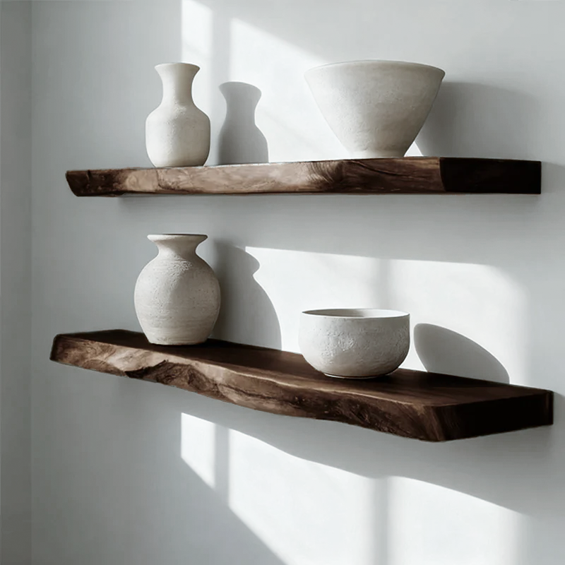 Floating Solid Wood Live Edge Shelf For Wall, Easy Installation Hidden