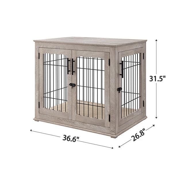 Furniture Style Dog Crate End Table, Double Doors Wooden Wire Dog Kennel with Pet Bed