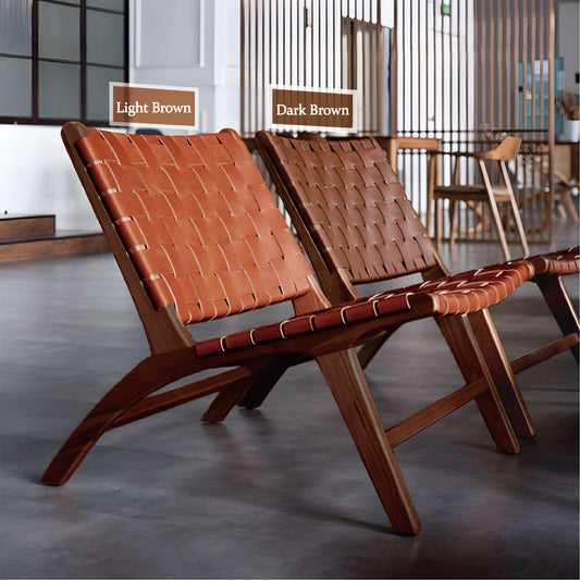 Handmade Leather Woven Lounge Chair - Mid Century Modern Oak Frame Lounge Chair, Hand-woven full-grain vegetable-tanned leather recliner