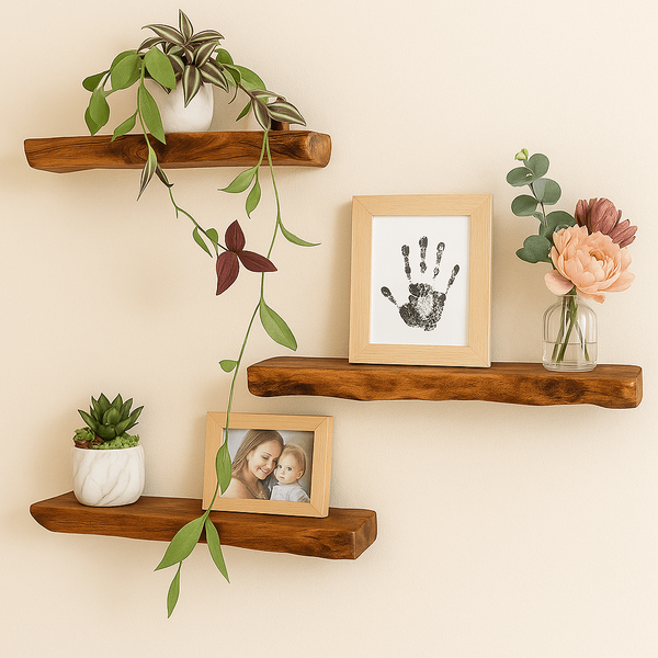 Live Edge Rustic Floating Shelf Made from Solid Wood