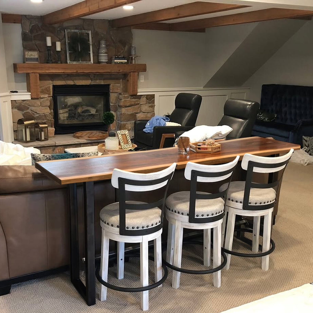 Room Pub Table Behind Sofa Woodartdeal Live Edge Sofa Bar Table