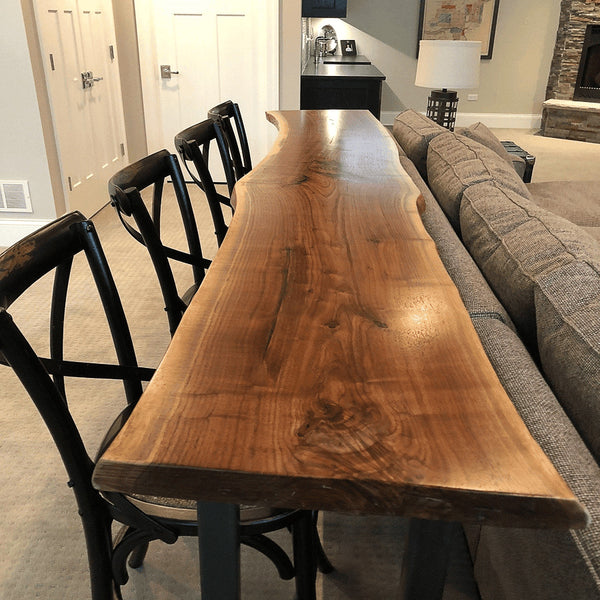 "Onegrain" Bar Table — A Single-Slab Live Edge Table with Steel Legs, Born from One Grain, Made to Last