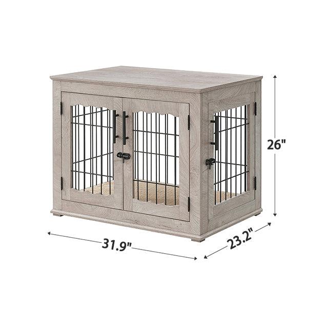 Furniture Style Dog Crate End Table, Double Doors Wooden Wire Dog Kennel with Pet Bed