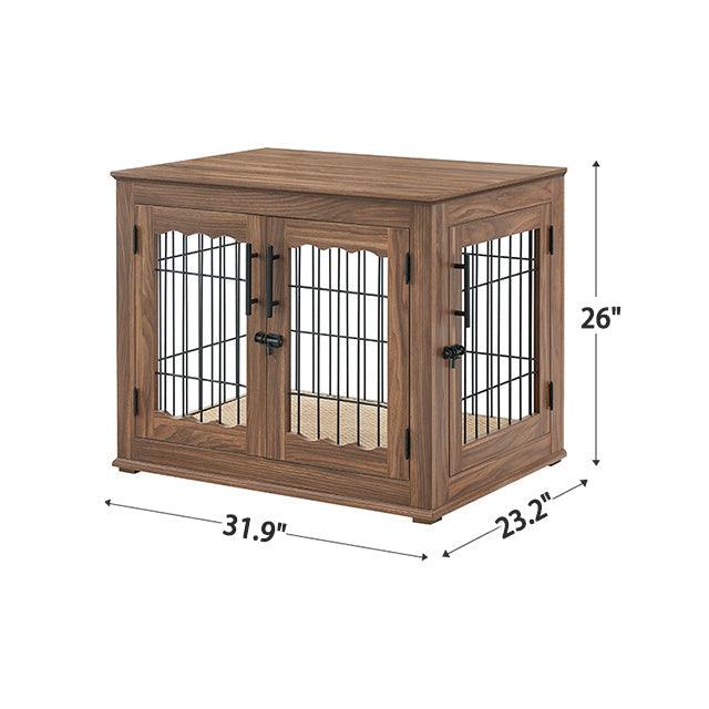 Furniture Style Dog Crate End Table, Double Doors Wooden Wire Dog Kennel with Pet Bed