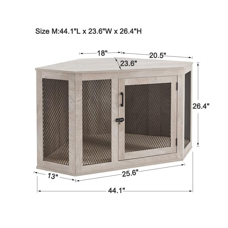 Corner Dog Crate Furniture Wooden Dog Kennel End Table With Mesh