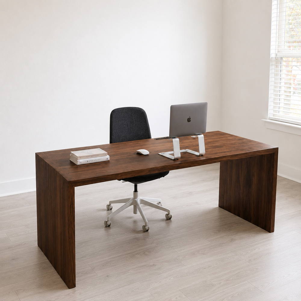 Modern Waterfall Desk, Handmade Straight Edge Desk, Black Walnut