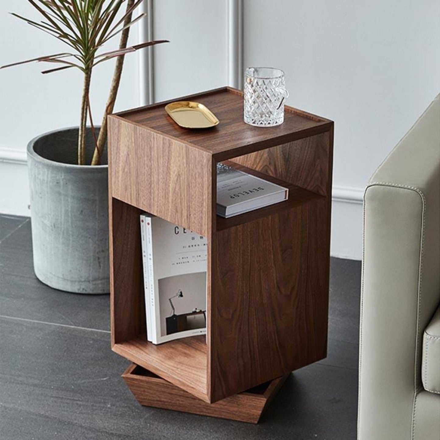 Rubik's Cube Rotating Storage Solid Wood Side Table