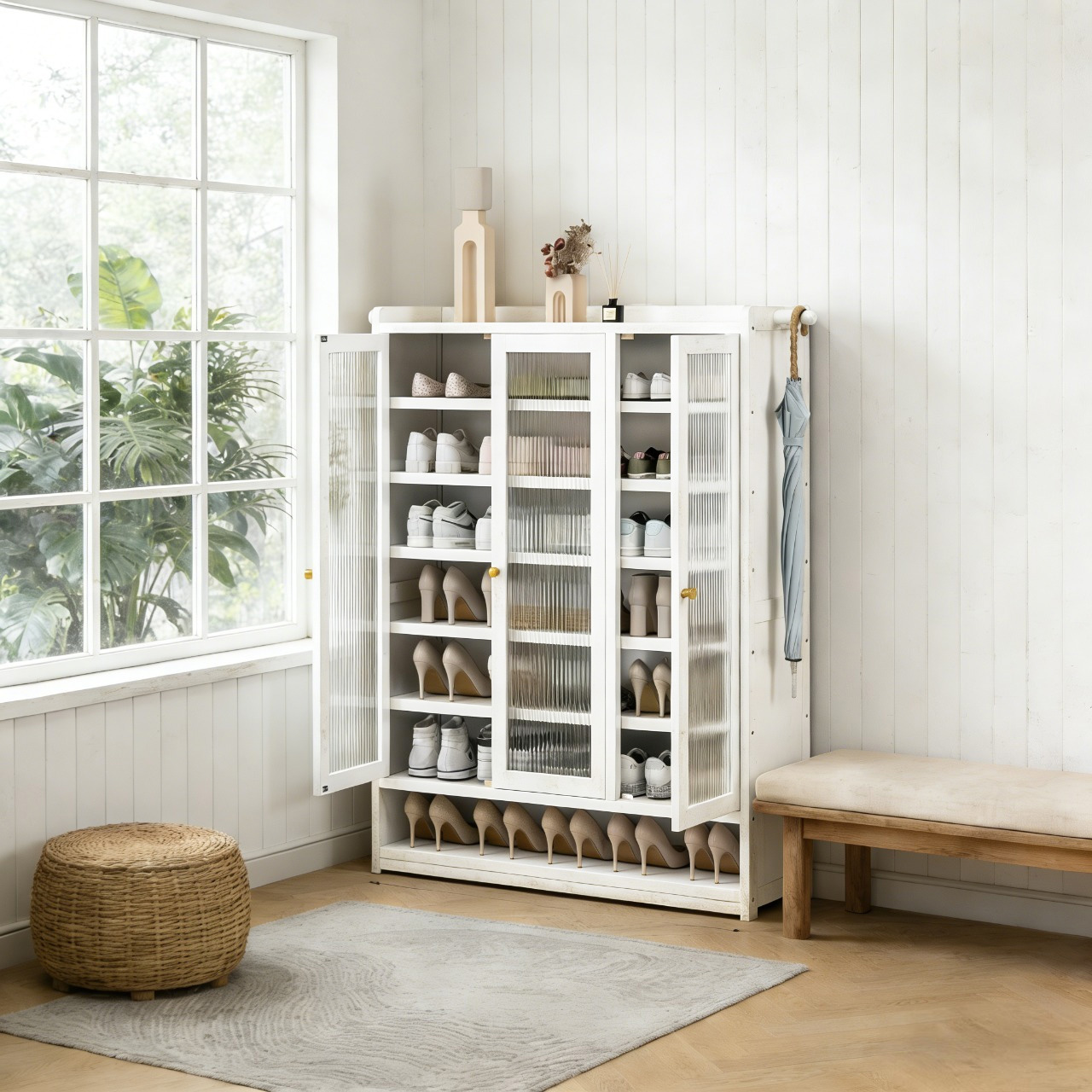 Bamboo Shoe Cabinet With Doors, Multi-Tier Shoe Storage, Shoe Rack Wit ...