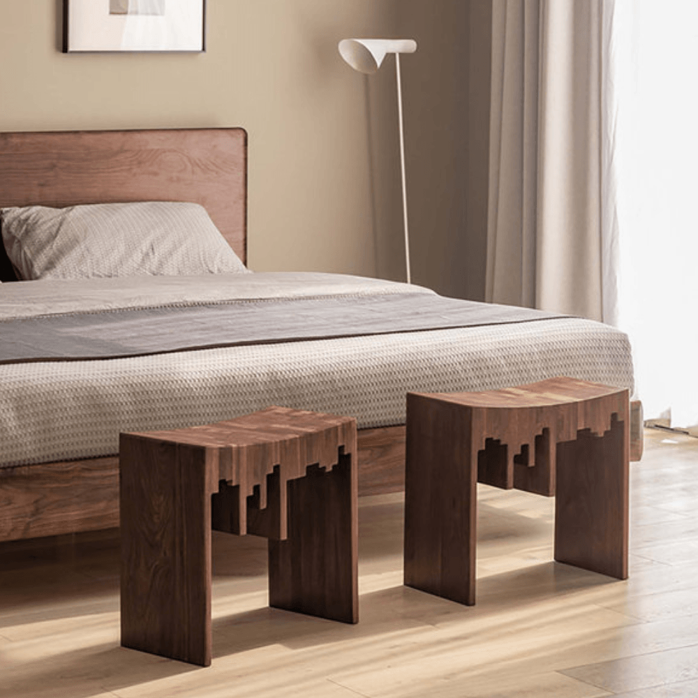 City Skyline Walnut Wood Accent Stool