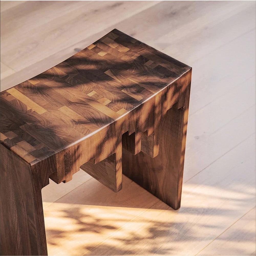 City Skyline Walnut Wood Accent Stool