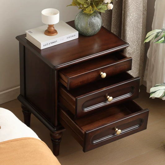 Solid Wood Three-Drawer Nightstand