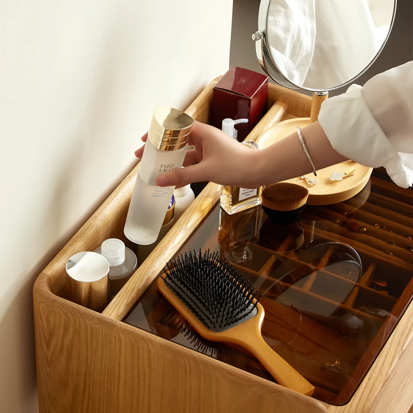 Oak Solid Wood Dressing Table Two-Drawers Makeup Vanity